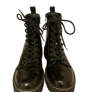 Black Patent Leather Combat Lace-Up Boots